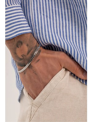 Fjellor Draco Erkek Gümüş Renk Ezme Snake Model Paslanmaz Çelik Bileklik