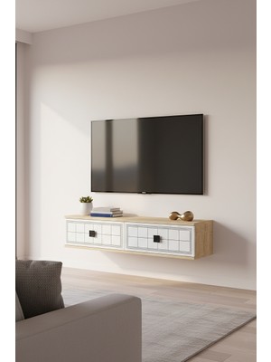 Ceneyra TDA1205DB - YUKA120 Duvara Montaj Tv Stand, Tv Rafı, Tv Sehpası 120CM Safirmeşe-Beyaz