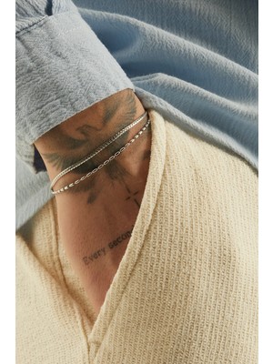 Fjellor Eylador Gümüş Renk Ince Balık Sırtı & Rolo Zincirli Erkek Paslanmaz Çelik Bileklik Seti