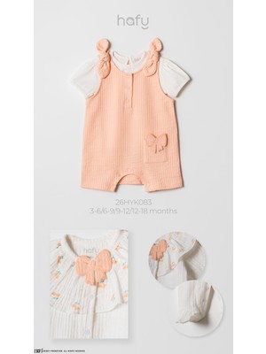 Hafy Baby Kız Bebek, Fiyonklu, Şortlu Tulum ve Body Seti