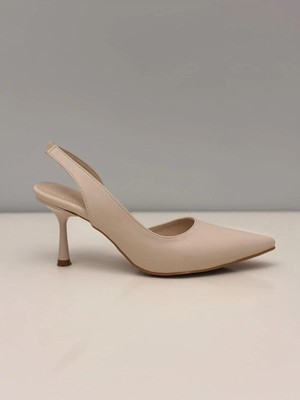 Feles Kadın Bej Ince Topuklu Arkası Açık Stiletto – 7 cm Topuk - Podeia Estilo