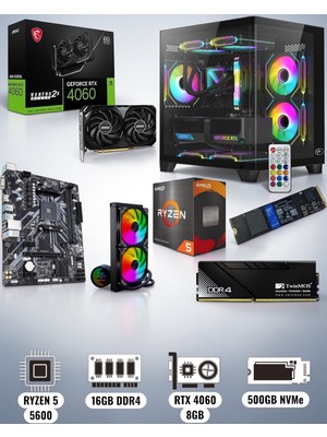 Symoon Ryzen 5 5600 16GB Ram 512 GB Nvme Rtx 4060 8gb Ekran Kartlı Gametech Prime Small Akvaryum Kasa Gaming Pc