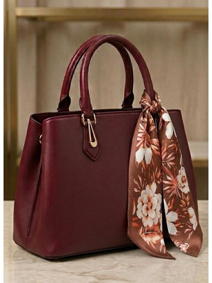 Mavi Masal Kahve Çiçek Desenli Kombin Tamamlayıcı Çanta Aksesuar Kadun Fular