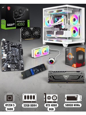 Symoon Ryzen 5 5600 32GB Ram 512 GB Nvme Rtx 4060 8gb Ekran Kartlı Gametech Prime Small Akvaryum Kasa Gaming Pc