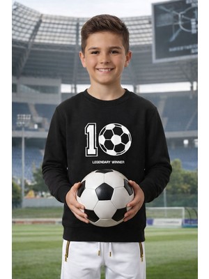 Evavi Erkek Çocuk 10 Numara Baskılı Bisiklet Yaka Beyaz Sweatshirt