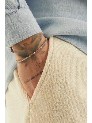 Fjellor Caelen Gümüş Renk Burgu Zincir Paslanmaz Çelik Erkek Bileklik