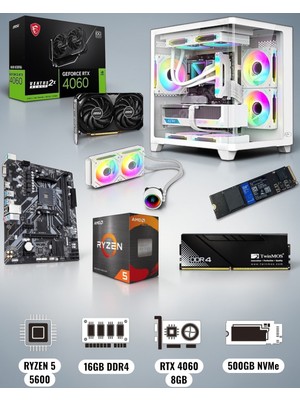 Symoon Ryzen 5 5600 16GB Ram 512 GB Nvme Rtx 4060 8gb Ekran Kartlı Gametech Prime Small Akvaryum Kasa Gaming Pc