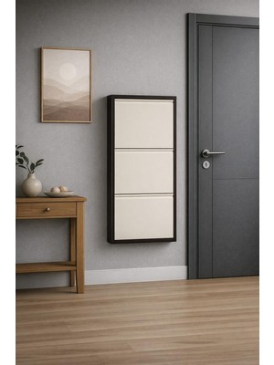 Karlı 3'lü Kahve-Krem Metal Ayakkabılık