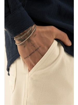 Fjellor Mitharian Erkek Gümüş Renk Paslanmaz Çelik 2’li Bileklik Seti – Figaro & Ince Burgu