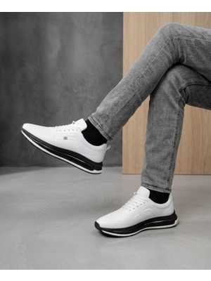 Romex Hakiki Deri Beyaz Erkek Sneaker – Ortopedik Rahat Taban, Günlük Spor Ayakkabı