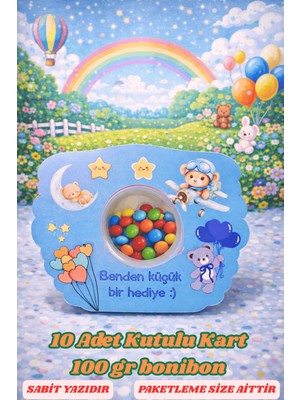 Emtory Gift Mavi Ayıcıklı Bonibonlu Hediye Kutusu - Mevlit Hediye - Sünnet & Hoşgeldin Bebek Hediye 10 Adet