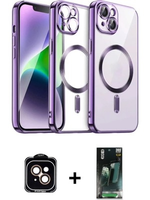 Cepte Toptan iPhone 15 Nova Işık Özel Seri - Şeffaf 360 Full Body Arka Koruyucu + Turuncu Pvd Metal Kamera Lens