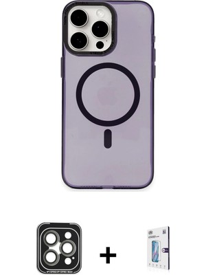 Cepte Toptan iPhone 15 Pro Max Eksen Işık Prime - Siyah Bilvis 0.18MM Plus Cam Ekran Koruyucu + Gri Pvd Metal Kamera Lens