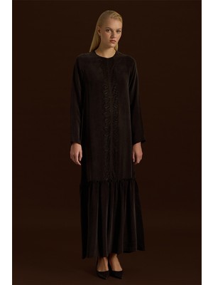 Eskişehir Mağazacılık T26Y-4027 Mıssdalıda Önü Dantelli Cupro Elbise