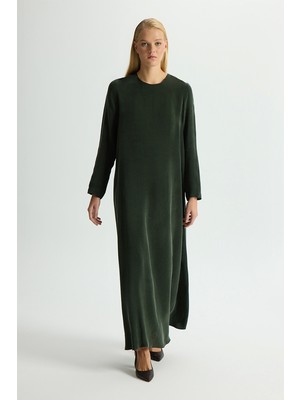 Eskişehir Mağazacılık T26Y-4008 Mıssdalıda Düz Renk Uzun Kollu Cupro Elbise