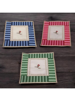 AGBTREND 3 Adet Farklı Renklerde Kare Pip Studio Uyumlu Nakışlı Love Bird Detaylı Kokteyl Sunum Peçetesi