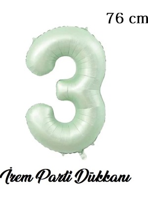 İrem Parti Dükkanı Retro Su Yeşili 3 Yaş Rakam Balon 76 cm 34 Inç