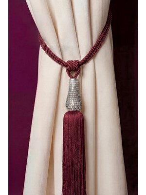 Mefaks Tekstil Kafes Lale Model Perde Bağı Braçol Tek Adet Barok Gümüş Bordo