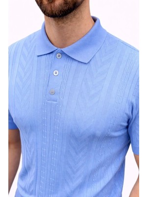 Giyim Center Erkek Yazlık Triko Tişört Kısa Kol Polo Yaka Düğmeli T-Shirt - Bebek Mavisi