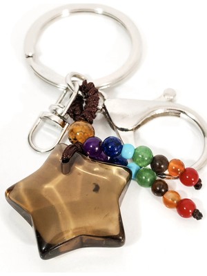 Moncuk Design Yıldız Kesim Dumanlı Kuvars Doğal Taş Anahtarlık – Koruyucu ve Topraklayıcı Bohem Şık Çanta & Anahtar Aksesuarı