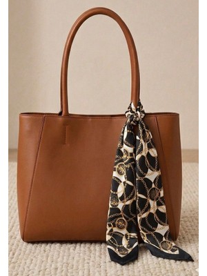 Mavi Masal Siyah Zincir Desenli Kadın Çanta Akseuar ve Fular