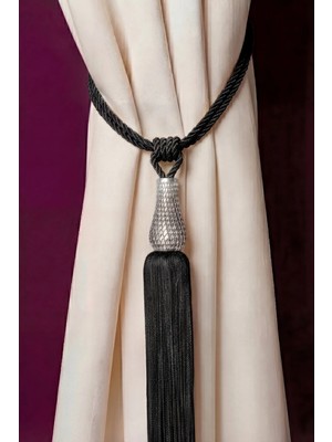 Mefaks Tekstil Kafes Lale Model Perde Bağı Braçol Tek Adet Barok Gümüş Siyah