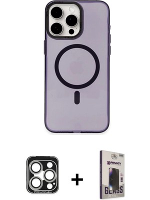 Cepte Toptan iPhone 15 Pro Max Eksen Işık Prime - Siyah Bilvis Hayalet Cam Ekran Koruyucu + Gümüş Pvd Metal Kamera Lens