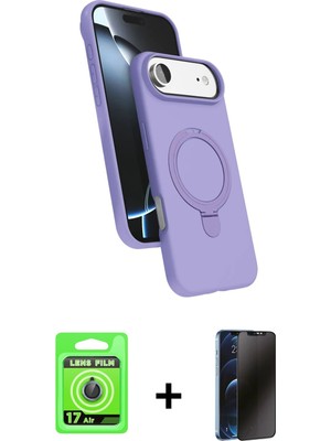Cepte Toptan iPhone 17 Air Iz Işık Koleksiyonu - Siyah 3D Antistatik Hayalet Cam Ekran Koruyucu + Mavi Raze Metal Kamera Lens