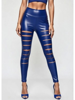 Hafif Giyim Fantezi Seksi Deri Görünümlü Yırtmaç Detaylı Tayt HF101289