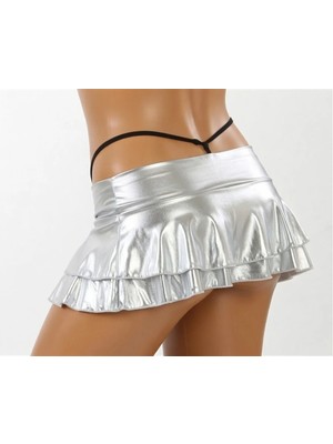 Hafif Giyim Fantezi Seksi Deri Görünümlü Fırfırlı Mini Etek HF120665