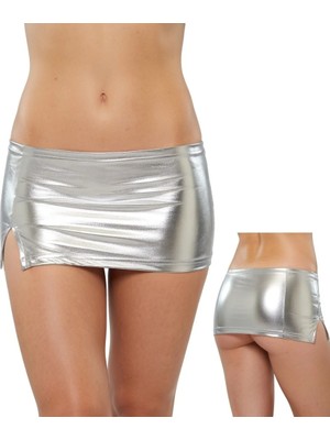 Hafif Giyim Fantezi Seksi Deri Görünümlü Yırtmaçlı Mini Etek HF060915