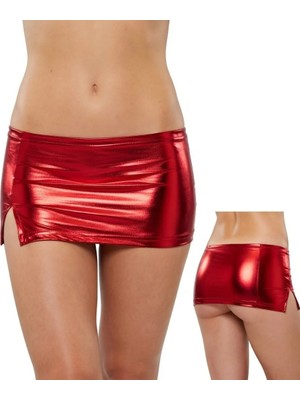 Hafif Giyim Fantezi Seksi Deri Görünümlü Yırtmaçlı Mini Etek HF060915