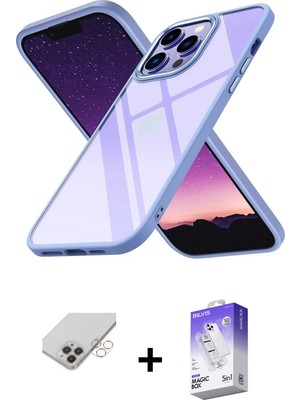 Cepte Toptan iPhone 14 Pro Max Nova Işık Serisi - Siyah Bilvis 5in1 3D Magic Cam Ekran Koruyucu + Gold Band Metal Kamera Lens