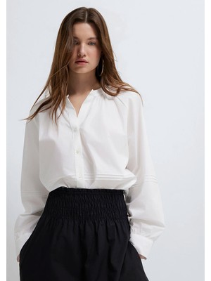 Mavi Detaylı Beyaz Gömlek 1211348-620