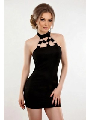 Hafif Giyim Fantezi Seksi Önü Metalli Mini Elbise HF101011