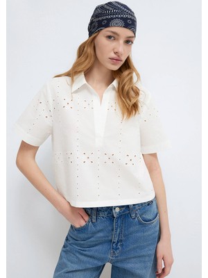 Mavi Nakış Detaylı Ekru Bluz 1211476-70057