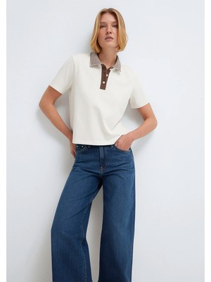 Mavi Yaka Detaylı Ekru Polo Tişört 1614118-70048