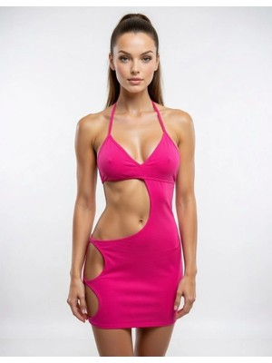 Hafif Giyim Fantezi Seksi Asimetrik Yanları Açık Mini Elbise HF060785