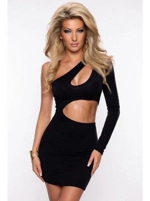 Hafif Giyim Fantezi Seksi Tek Omuz Göğüs Dekolteli Mini Elbise HF100877