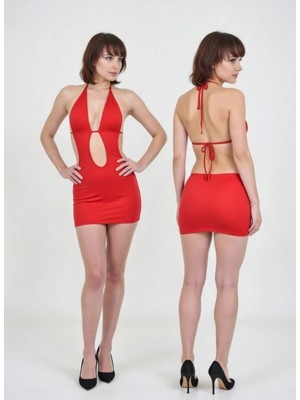 Hafif Giyim Fantezi Seksi Derin Dekolteli Bağlamalı Mini Elbise HF060813
