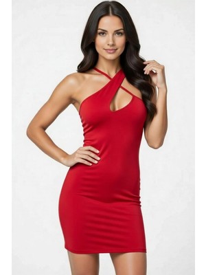 Hafif Giyim Fantezi Seksi Sırt Dekolteli Asimetrik Mini Elbise HF101046
