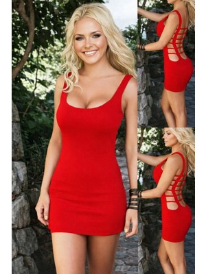 Hafif Giyim Kırmızı Fantezi Seksi Sırt Dekolteli Mini Elbise HF101122