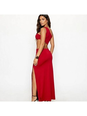 Hafif Giyim Fantezi Seksi Dekolteli Yırtmaçlı Uzun Elbise HF100916