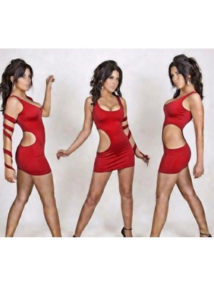 Hafif Giyim Fantezi Seksi Yanı Açık Derin Dekolteli Mini Elbise HF100987