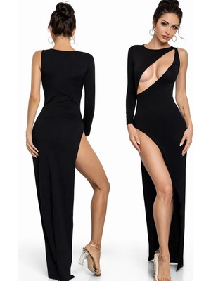 Hafif Giyim Fantezi Seksi Derin Dekolteli Derin Yırtmaçlı Uzun Elbise HF101507