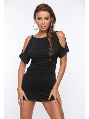 Hafif Giyim Siyah Fantezi Seksi Omuz Dekolteli Mini Elbise HF031048