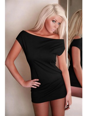 Hafif Giyim Fantezi Seksi Tek Omuz Kayık Yaka Mini Elbise HF100743