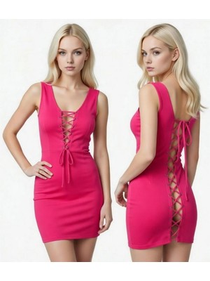 Hafif Giyim Fantezi Seksi Arkası Açık Bağcıklı Mini Elbise HF101192