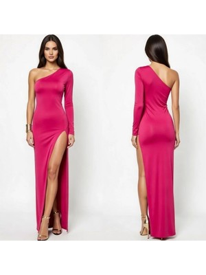 Hafif Giyim Fantezi Seksi Tek Omuzlu Derin Yırtmaçlı Uzun Elbise HF101164
