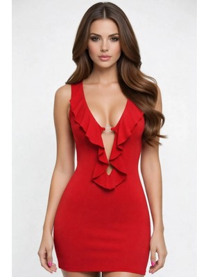 Hafif Giyim Fantezi Seksi Derin Göğüs Dekolteli Çapraz Askılı Mini Elbise HF100744